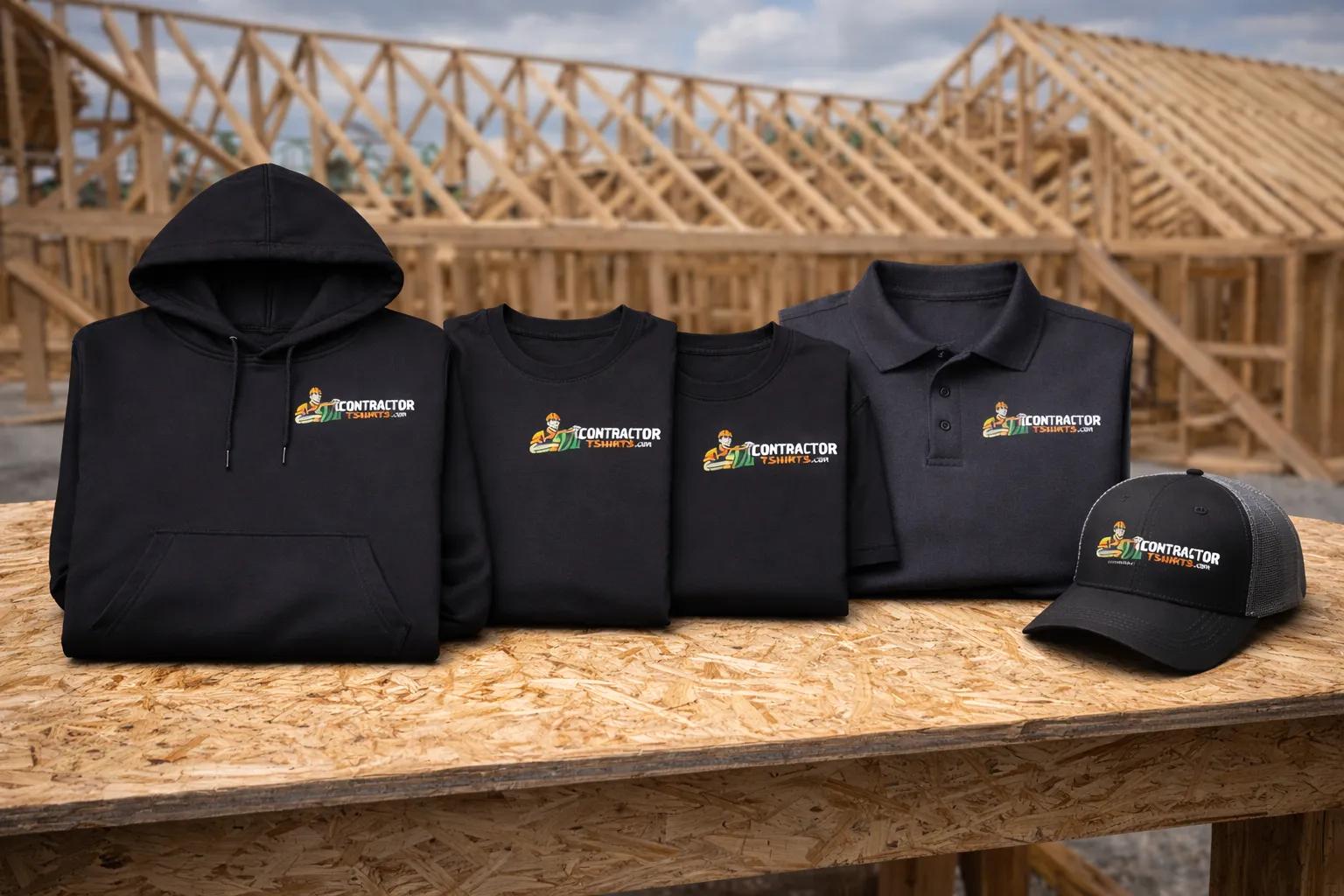 Multiple contractor shirts with identical logo placement