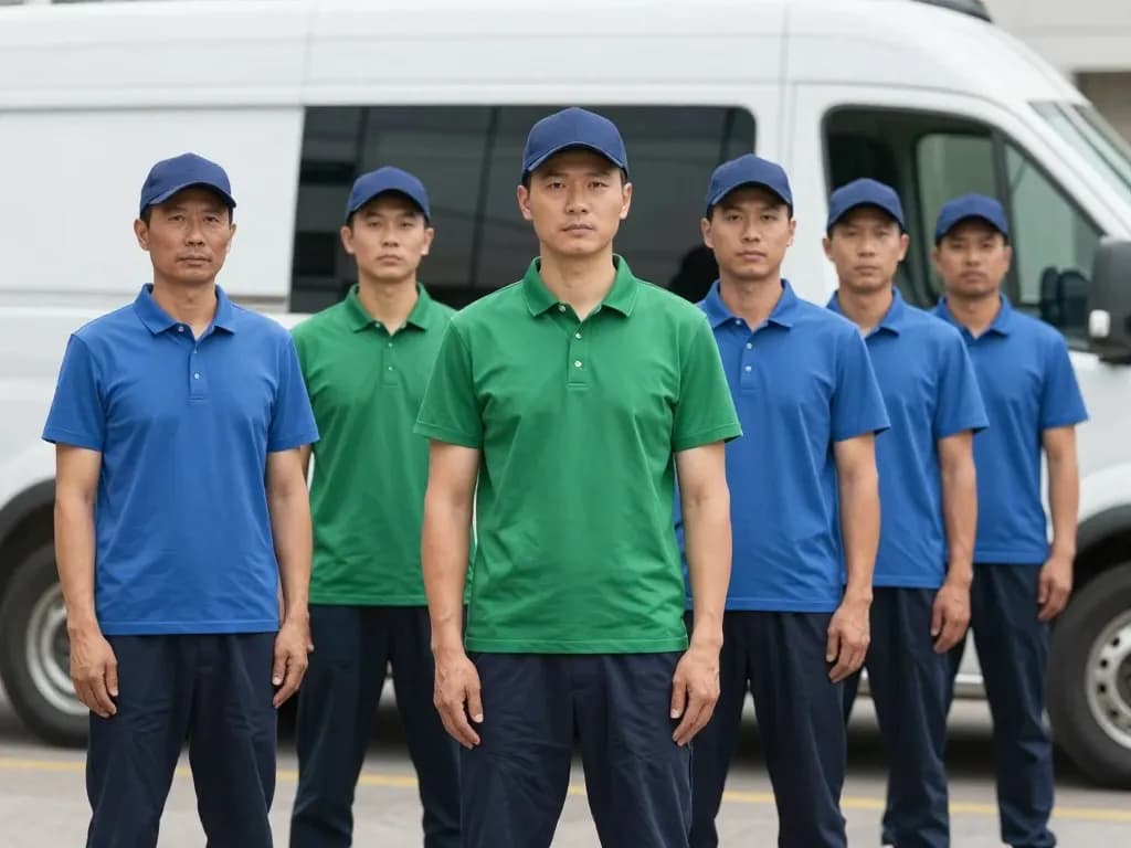 Electricians in matching branded company t shirts working at a panel