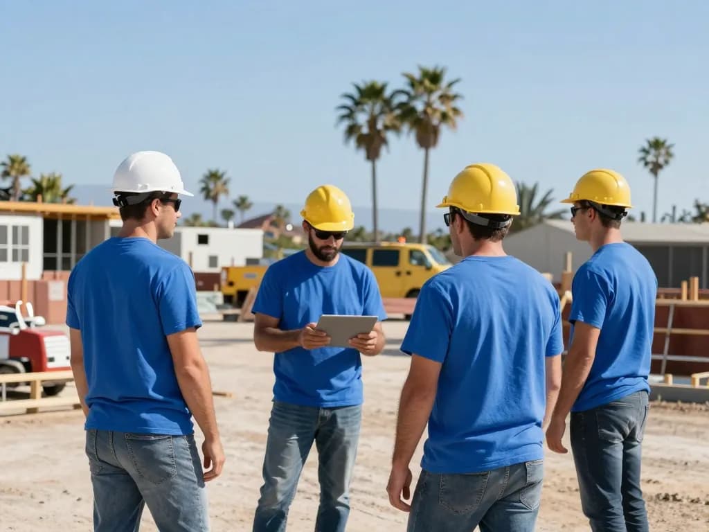 Contractor crew in Long Beach wearing custom branded work shirts
