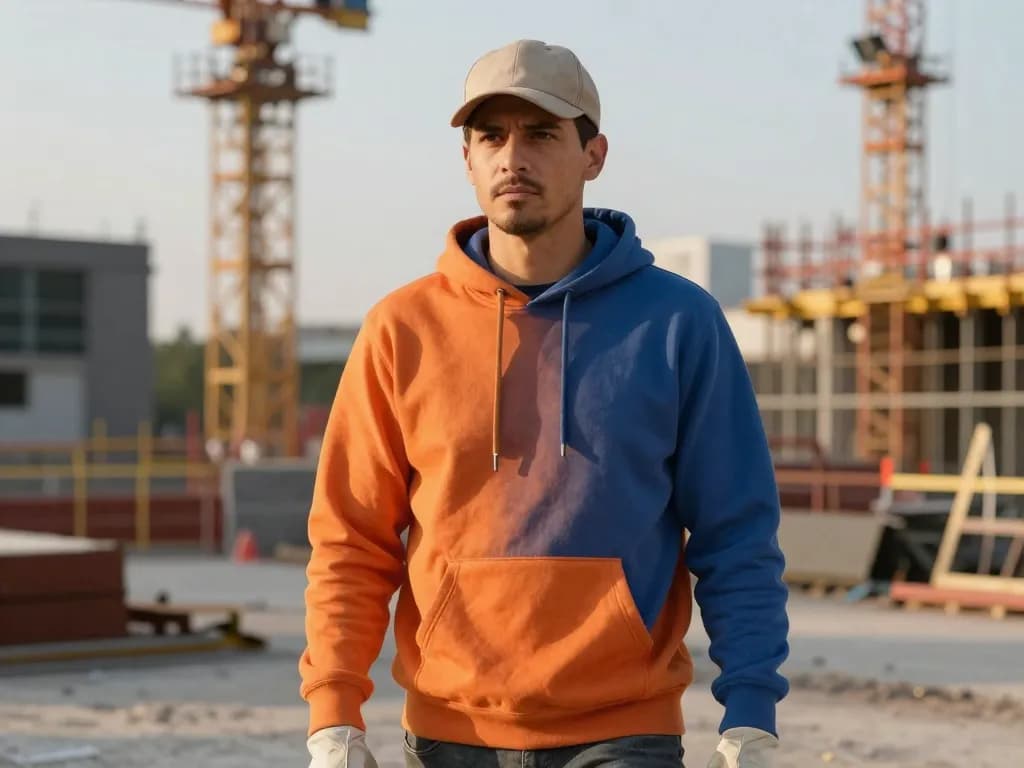 Construction crew wearing custom branded construction apparel on a jobsite
