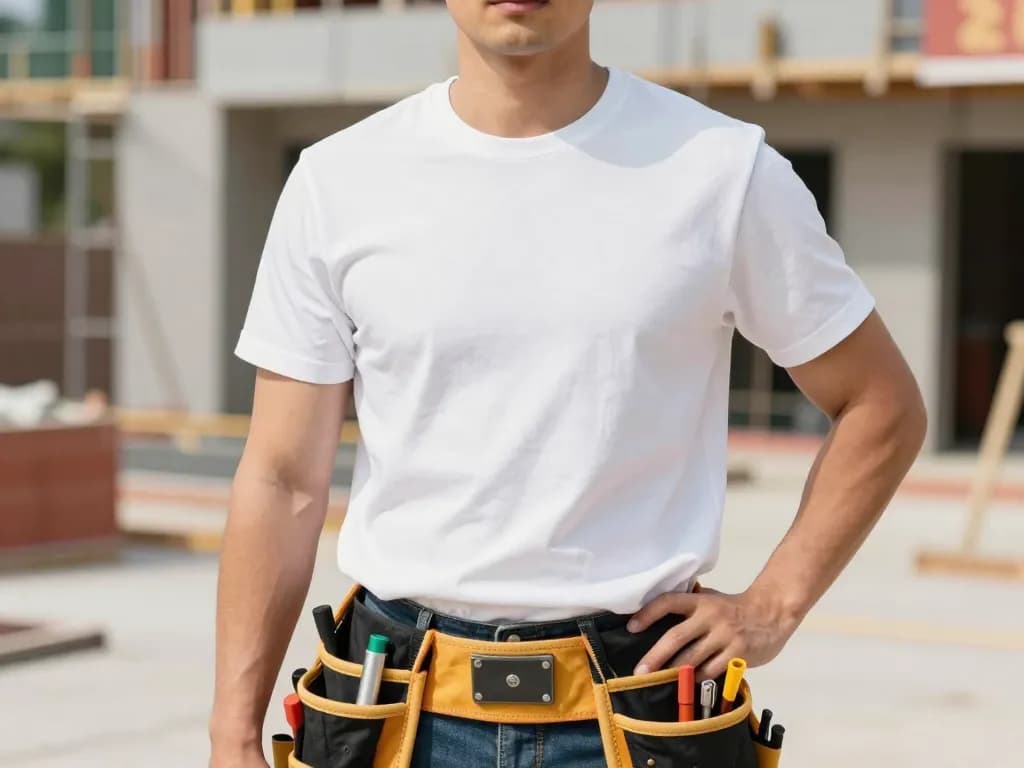 Construction crew wearing custom contractor shirts with company logo